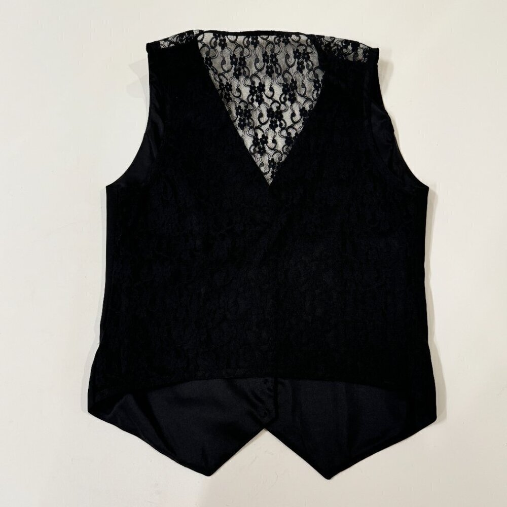Lace Back Button Front Sleeveless Vest in Black - Picture 2 of 5